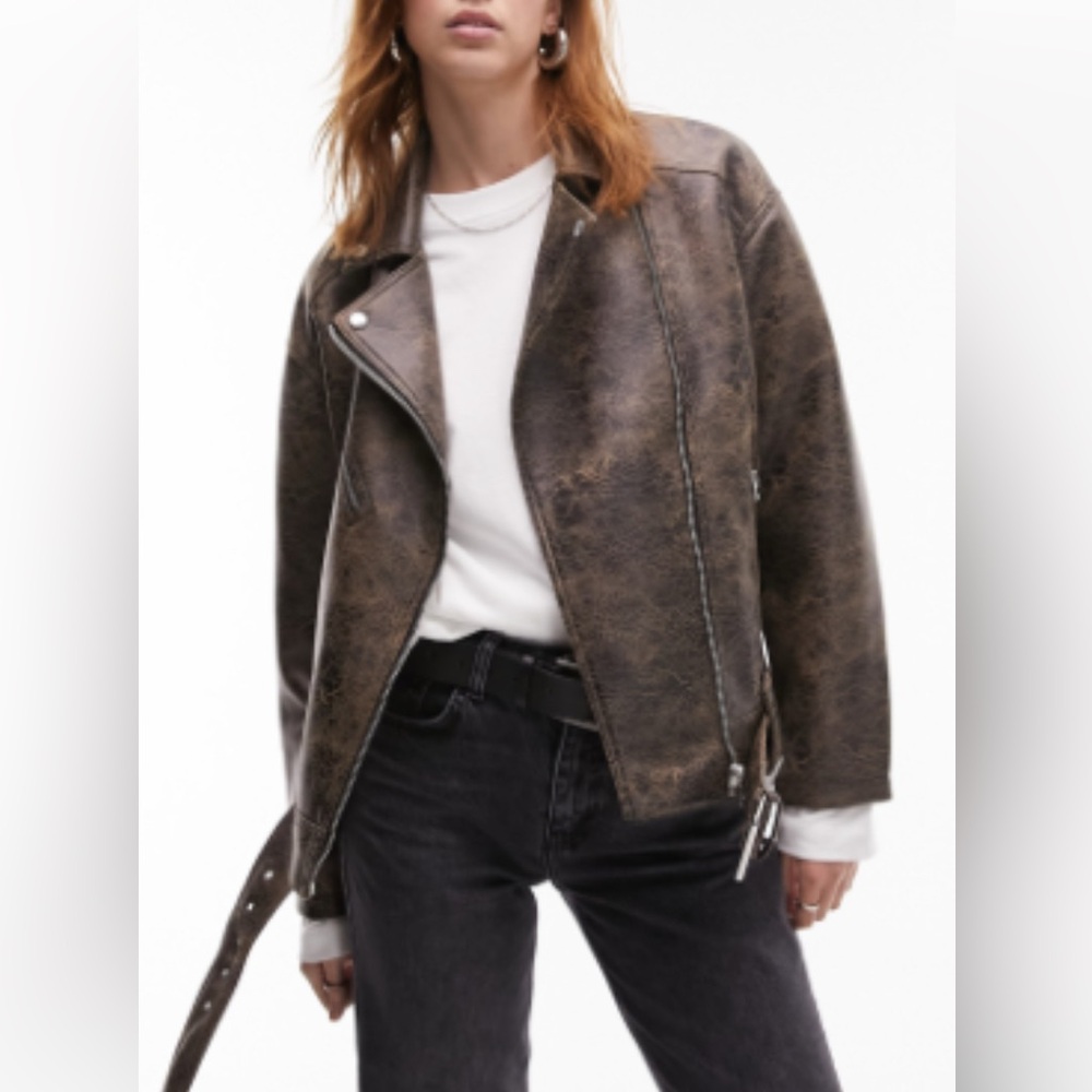 Top Shop Oversize Faux Leather Jacket
Brown XSmall